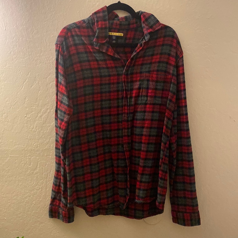 Red/black/dark grey plaid flannel